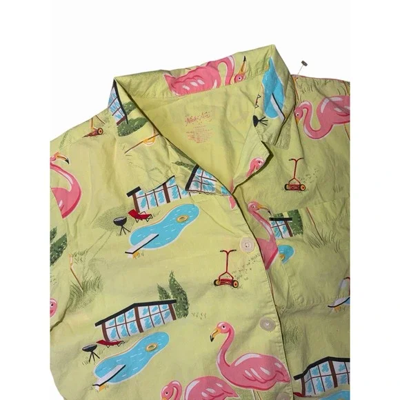 Nick & Nora Flamingo XL Lime Green Pajama Capri Set Beach Dopamine Cotton - Picture 2 of 7